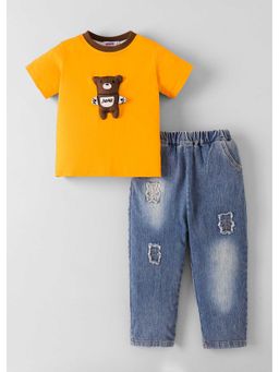 Hopscotch - Teddy Applique Denim T-Shirt And Jeans