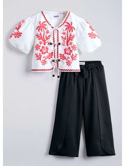 Hopscotch - Floral Lace Puff Sleeves Top And Pant