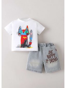 Hopscotch - Kitty Printed T-Shirt And Shorts