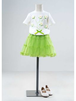 Hopscotch - Floral Applique Ruffled T-Shirt And Skirt