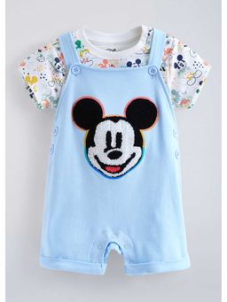 Hopscotch - Mickey Mouse Applique Cotton T-Shirt And Dungaree