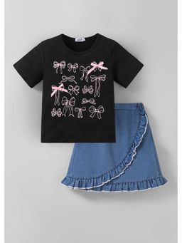 Hopscotch - Bow Applique Ruffled T-Shirt And Skirt