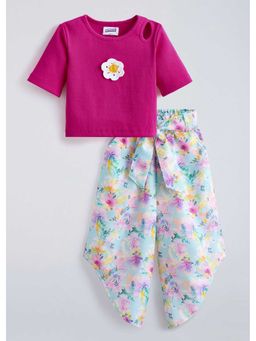 Hopscotch - Floral Applique Top And Pant With Belt