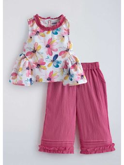 Hopscotch - Floral Ruffled Top And Pant