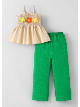 Hopscotch - Floral Applique Smocking Top And Pant