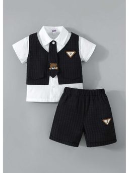 Hopscotch - Teddy Applique Textured Shirt And Shorts With Tie