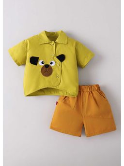 Hopscotch - Puppy Applique Collared Shirt And Short