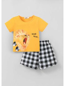 Hopscotch - Lion Checkered Applique T-Shirt And Shorts
