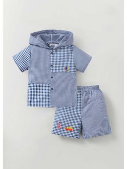 Hopscotch - Boat Checkered Hooded Shirt And Shorts