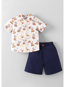 Hopscotch - Panda Collared Cotton Shirt And Shorts