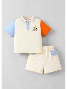 Hopscotch - Colorblock Penguin Embroidery T-Shirt And Shorts