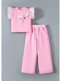 Hopscotch - Bow Applique Ruffled Top And Pant