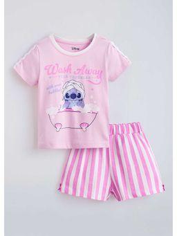 Hopscotch - Stitch Striped Cotton T-Shirt And Shorts