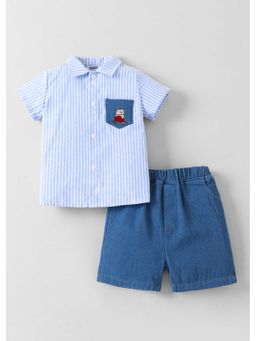 Hopscotch - Striped Shirt And Denim Shorts