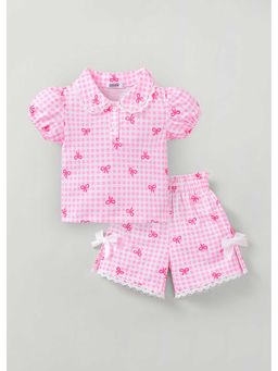 Hopscotch - Gingham Bow Applique Polo T-Shirt And Shorts