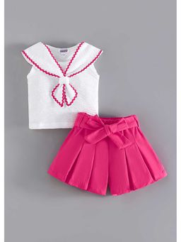Hopscotch - Bow Applique Lace Top And Shorts With Belt