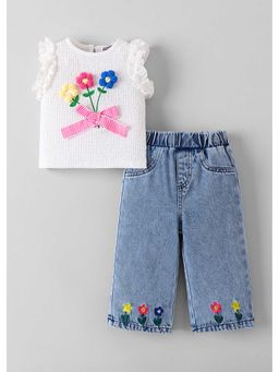 Hopscotch - Floral Applique Top And Jeans