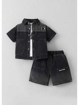 Hopscotch - Typography Denim Ti-Shirt Shirt And Shorts