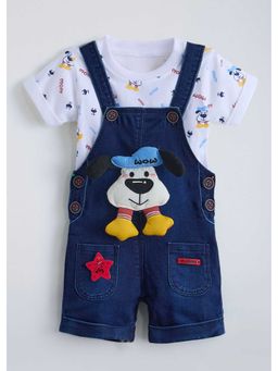 Hopscotch - Puppy Applique Denim T-Shirt And Dungaree