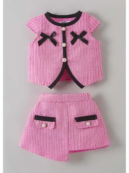 Hopscotch - Houndstooth Bow Applique Shirt And Skirt