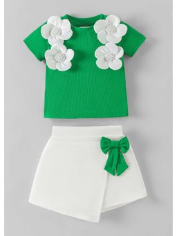 Hopscotch - Floral And Bow Applique T-Shirt And Skirt