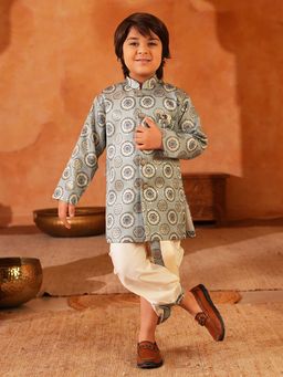 AJ Dezines - Blue Rich Print Silk Blend Kurta And Dhoti