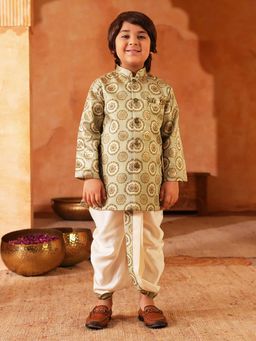 AJ Dezines - Green Rich Print Silk Blend Kurta And Dhoti