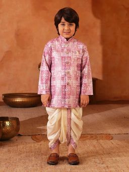 AJ Dezines - Pink Rich Print Silk Blend Kurta And Dhoti