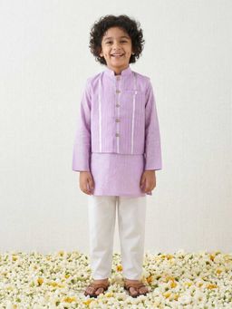 AJ Dezines - Purple Lurex Work Cotton Kurta Pyjama And Nehru Jacket