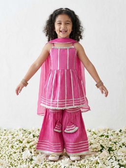 AJ Dezines - Pink Lurex Work Cotton Kurta Sharara And Dupatta
