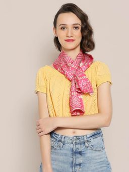 Dupatta Bazaar - Women's Bandhini Printed Pink Satin Scarf