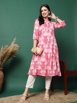 Rama's - Women Pink Color Floral Printed A-Line Kurta