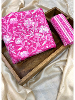 Palash - Pink Hand Printed Cotton Top and Bottom Fabric (Set of 2)