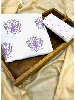 Palash - White Hand Printed Cotton Top and Bottom Fabric (Set of 2)