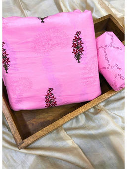 Palash - Pink Hand Printed Cotton Top and Bottom Fabric (Set of 2)