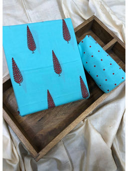 Palash - Blue Hand Printed Cotton Top and Bottom Fabric (Set of 2)