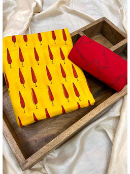 Palash - Yellow Hand Printed Cotton Top and Bottom Fabric (Set of 2)