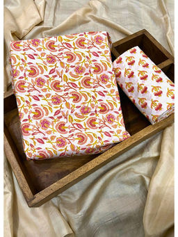 Palash - Multi-Color Hand Printed Cotton Top and Bottom Fabric (Set of 2)