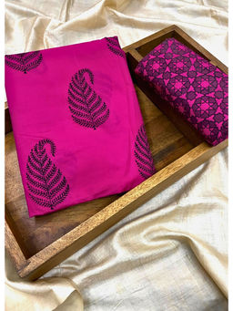 Palash - Pink Hand Printed Cotton Top and Bottom Fabric (Set of 2)