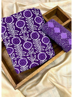 Palash - Purple Hand Floral Cotton Top and Bottom Fabric (Set of 2)