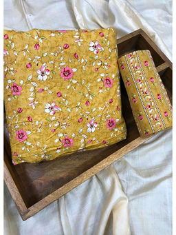 Palash - Brown Hand Floral Cotton Top and Bottom Fabric (Set of 2)