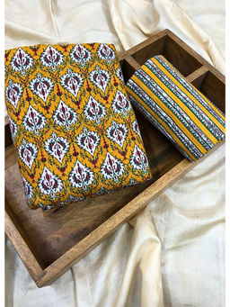 Palash - Mustard Hand Printed Cotton Top and Bottom Fabric (Set of 2)