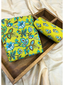 Palash - Green Hand Floral Cotton Top and Bottom Fabric (Set of 2)