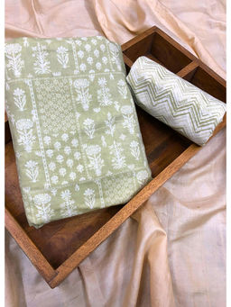Palash - Green Hand Floral Cotton Top and Bottom Fabric (Set of 2)