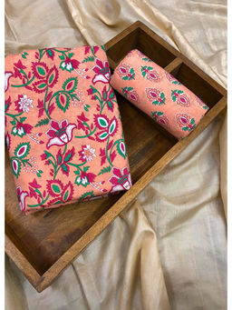 Palash - Beige Hand Floral Cotton Top and Bottom Fabric (Set of 2)
