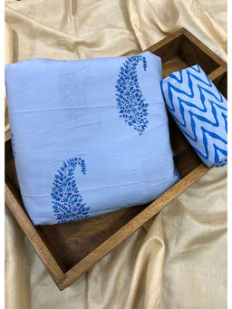 Palash - Blue Hand Floral Cotton Top and Bottom Fabric (Set of 2)