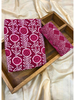 Palash - Maroon Hand Floral Cotton Top and Bottom Fabric (Set of 2)