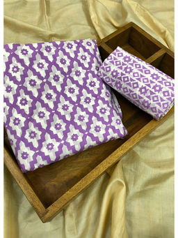 Palash - Purple Hand Floral Cotton Top and Bottom Fabric (Set of 2)