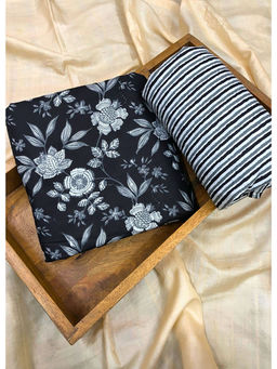 Palash - Black Hand Floral Cotton Top and Bottom Fabric (Set of 2)
