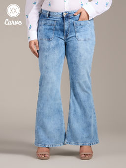 Twenty Dresses by Nykaa Fashion - Curve Blue High Waist Fit and Flare Denims